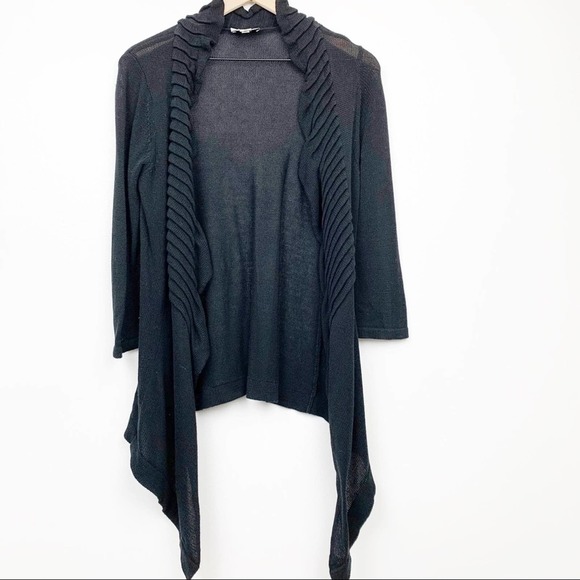 LOFT Sweaters - Loft Cardigan Womens Size Small Ruffle Neck Cascading Black Sweater